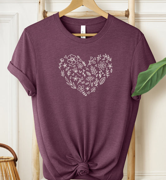 Doodle Flower Heart T-shirt