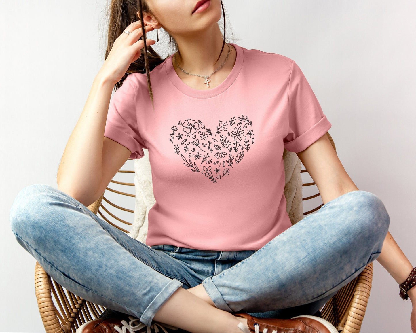 Doodle Flower Heart T-shirt