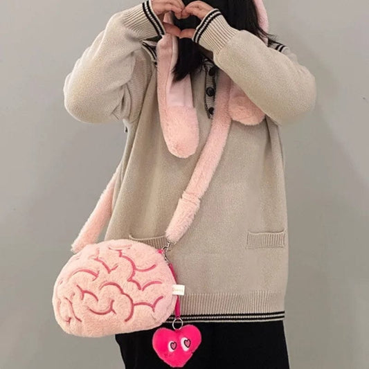 Pink Brain Plush Bag